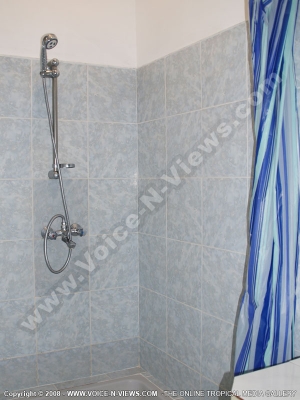 beach villa brigitte 3 mauritius bathroom view
Brigitte 3 Beach Villa bathroom. The bathroom and toilet are separate. A view of the shower cubicle. The bathroom is tiled in blue. The shower curtain is in turquoise and dark blue.
Keywords: Brigitte 3 Beach Villa, bathroom, shower, blue, turquoise, curtain