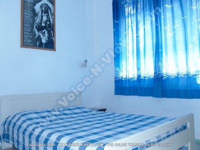 beach villa brigitte 3 mauritius double room view
Brigitte 3 Beach Villa double bedroom. The room is decorated in blue; a blue bedspread, blue curtains. The bed has a bedside table.
Keywords: Brigitte 3 Beach Villa, bedroom, double bed, blue,bedspread, curtains, bedside table