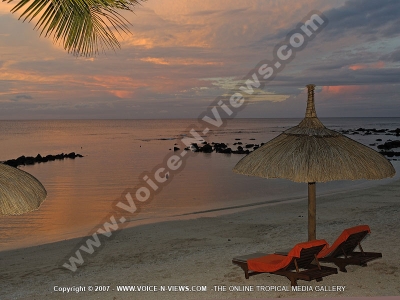 le recif hotel mauritius beach and sea view at night
