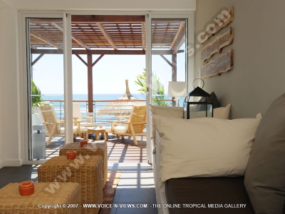 le recif hotel mauritius lounge and restaurant terrace view
