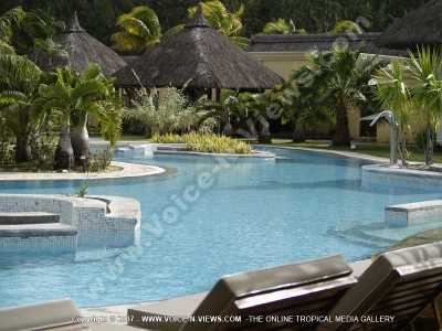 mornea resort mauritius swimming pool and sunbed view
