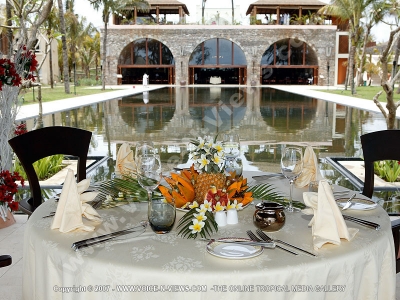 movenpick resort and spa mauritius set up under the kiosk in front of le moulin restaurant

