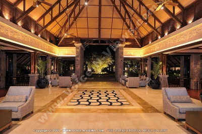 the grand mauritian a luxury collection resort and spa mauritius lobby at night

