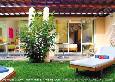 le mauricia hotel mauritius family room terrace view
