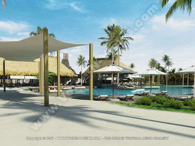 generaL view of the private pool of long beach hotel mauritius
