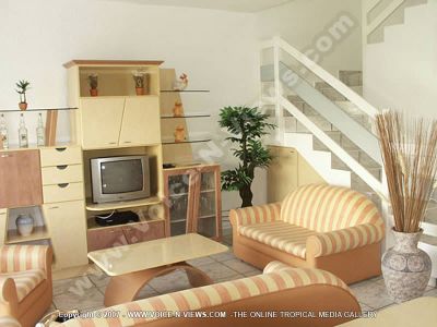 apartment latanier mauritius livingroom view
Latanier Apartment living room. The room is decorated in peach, beige and white. There are sofas, coffee table, a television, an artificial tree, a staircase that leads upstairs.
Keywords: Latanier Apartment, lounge, sofas, peach, beige, white, coffee table, t.v, tree, staircase