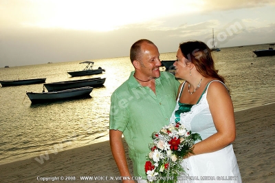 just married couple on the beach with sunset view mauritius
