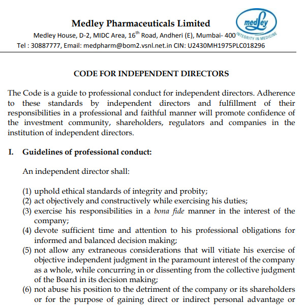 Code for Independent Directors