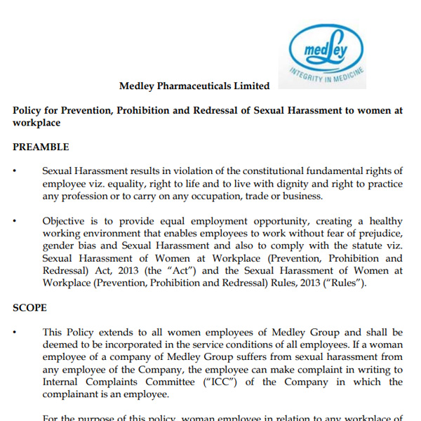 Policy on Prevention of Sexual Harassment